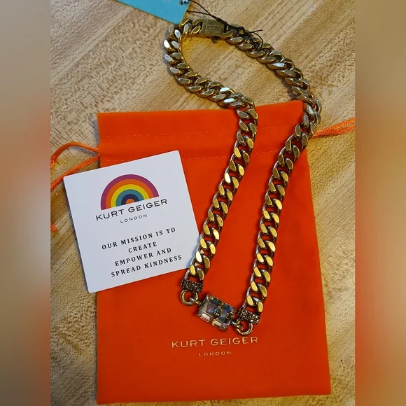 Kurt Geiger NWT Chunky Necklace W/Rhinestone Embelishments & Dustbag - Picture 3 of 5